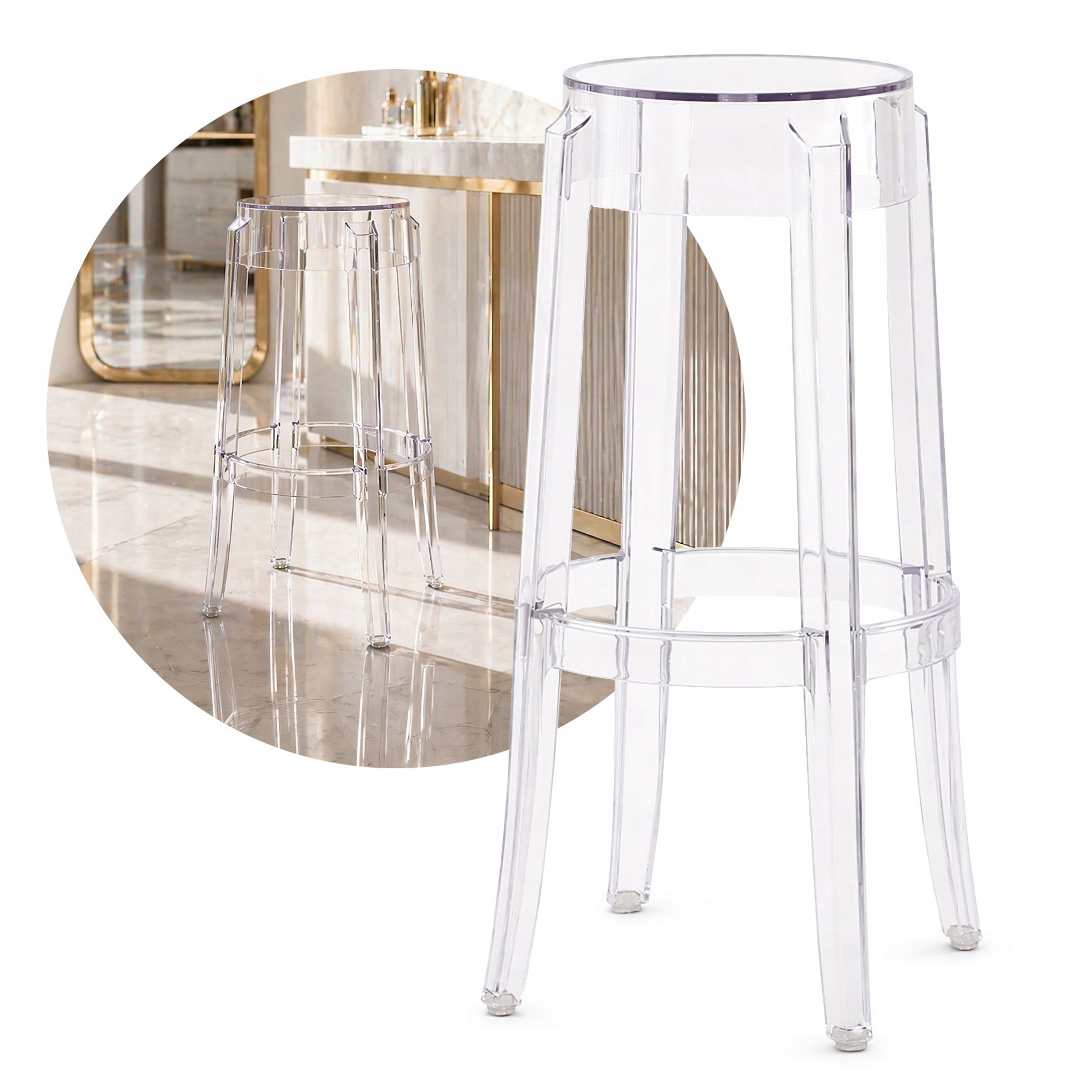 Tabouret De Bar Transparent Glamour Pour Îlot De Cuisine 76 Cm