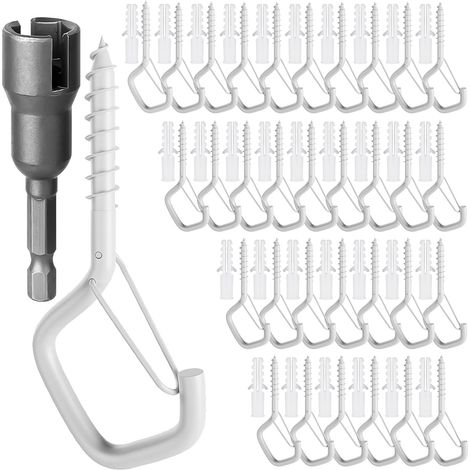 Crochet à visser avec loquet de sécurité, crochet de plafond en acier inoxydable, lot de 50