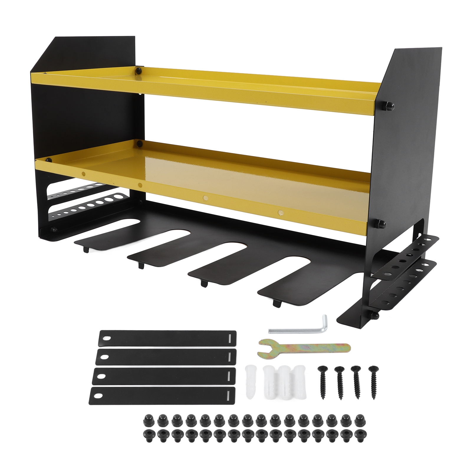 Support mural pour outils électroportatifs en acier embouti, 5 perceuses, 3 étagères, lot complet de montage