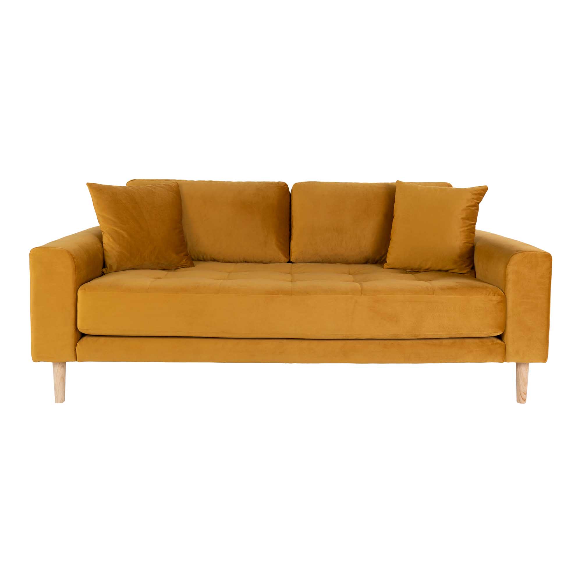 House Nordic Gelb Lido 2,5-Sitzer-Sofa – Senfgelber Samt Und Naturholz, 2,5-Sitzer - Bild 3