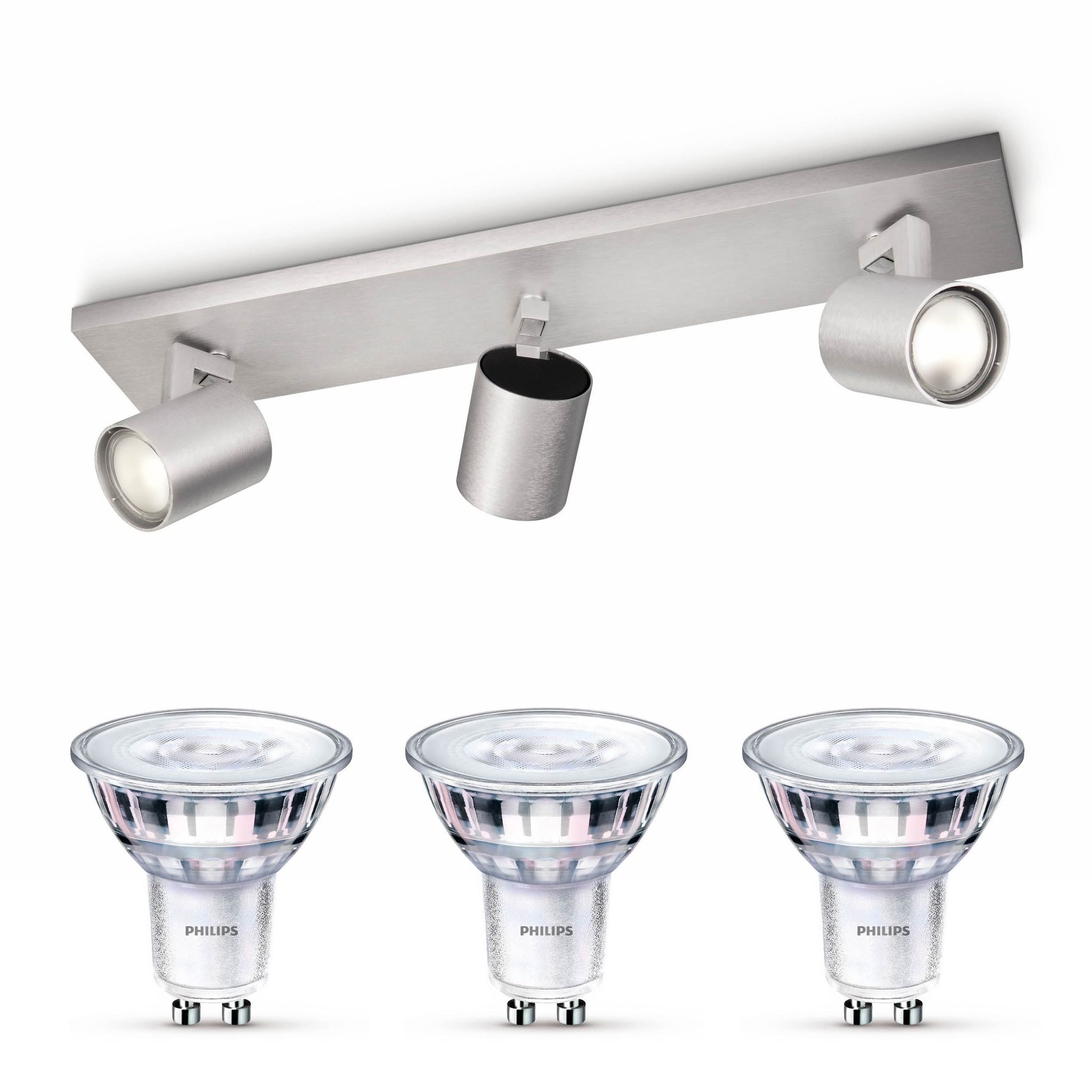 Philips Runner Aufbauspot Mit 3 Lichtpunkten Gu10 (aluminium) - Philips Led Gu10 50w Scene Switch