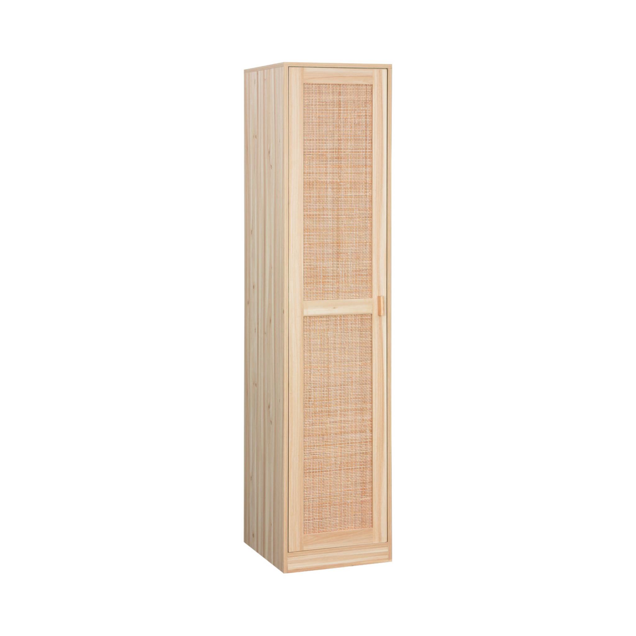 Armoire Dressing Cannage Et Effet Bois. Garde-robe 1 Porte. 5 Étagères