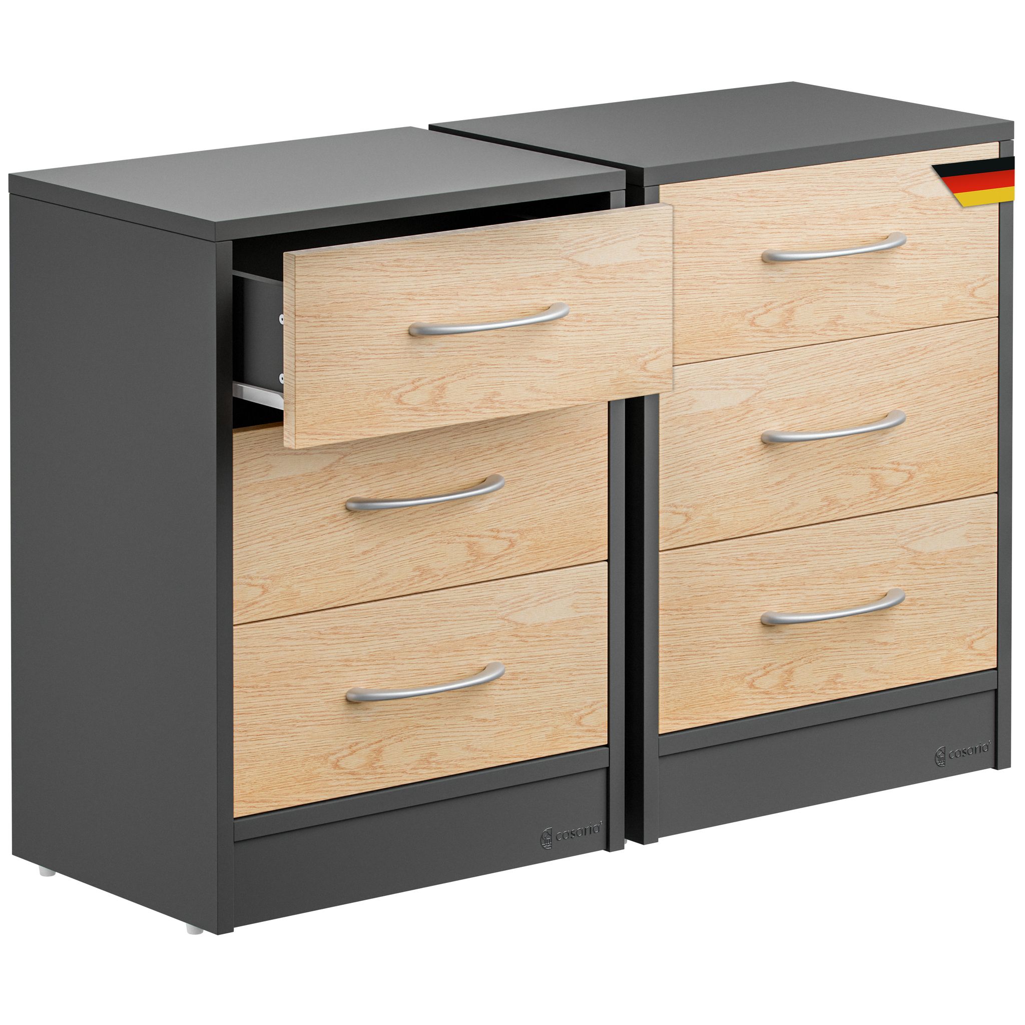 Nachttisch Eloise 3 Schubladen Kabelführung Wandbefestigung Boxspringbett Schlafzimmer Nachtschrank Nachtkonsole Nachtkommode Holz 54x39x28cm 2er Set Holz-grau - Casaria