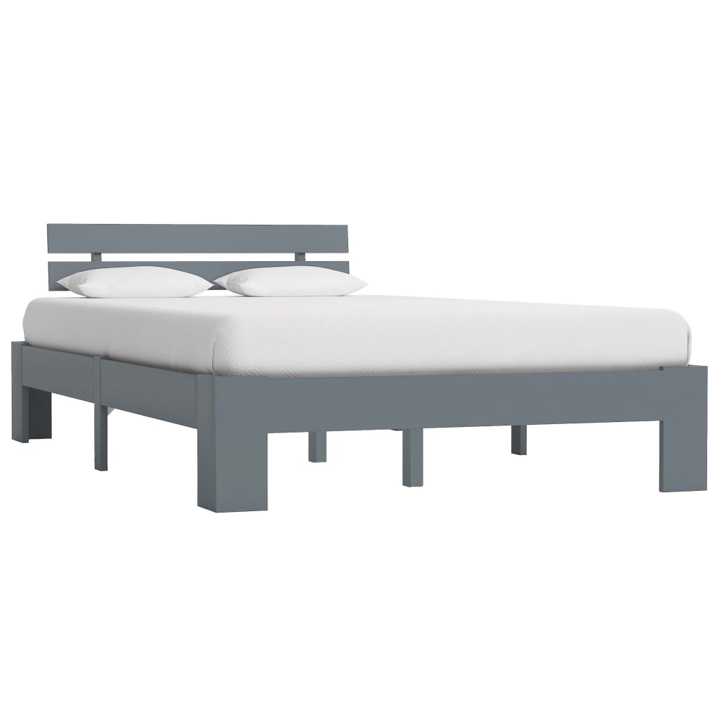 Cadre De Lit Gris Bois De Pin Massif 140 X 200 Cm