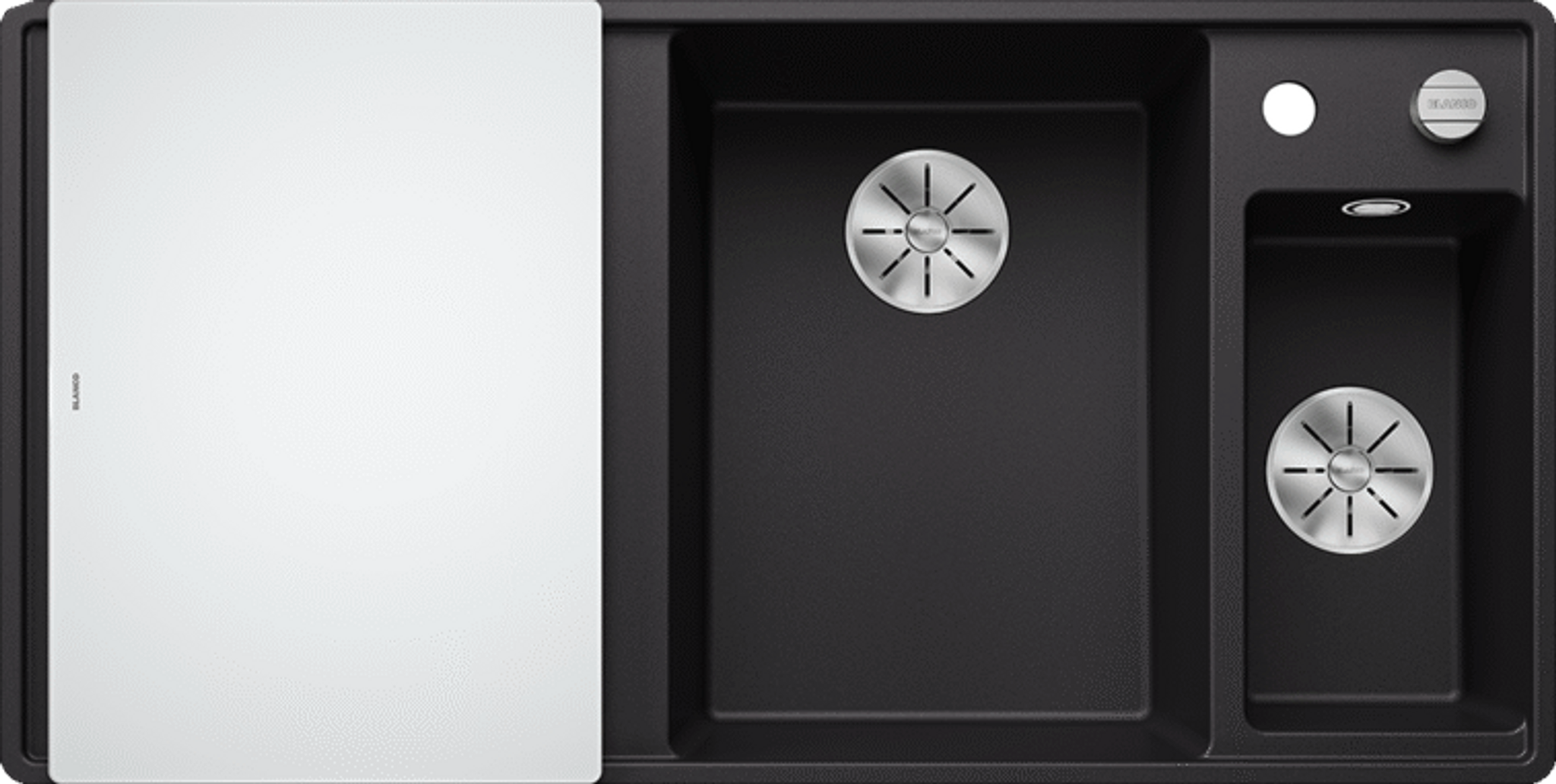 Blanco Schwarz Silgranit Spülbecken Mit Restebecken Und Abtropffläche, Axia Iii 6 S-F, 990 X 500 Mm, Hauptbecken Rechts