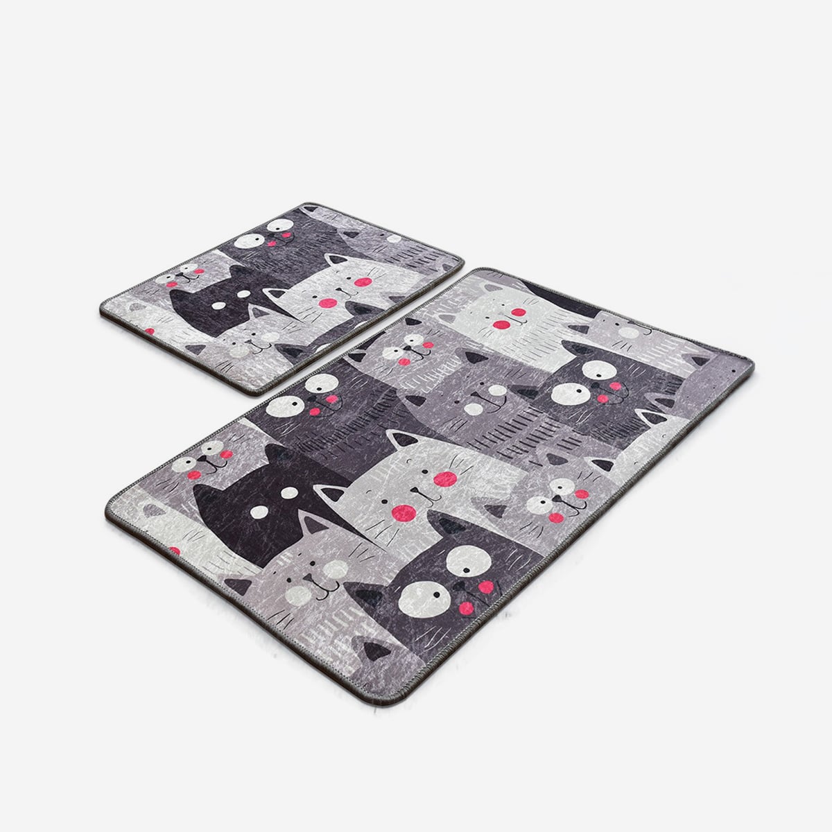 2er Set Rutschfeste Badematten Waschbar Meow