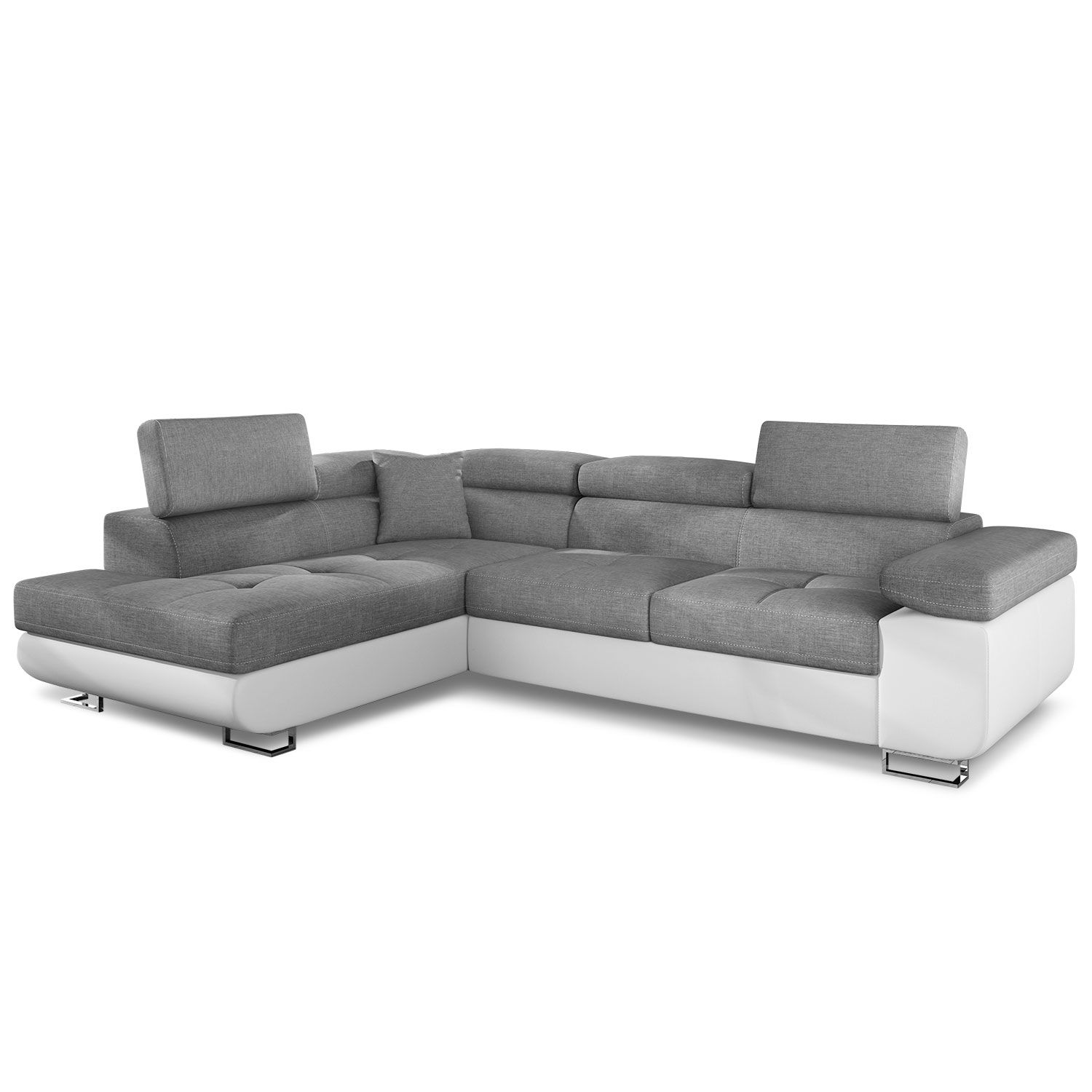 Cotecosy - Canapé D'Angle Gauche Convertible Tissu Gris Et Simili Blanc