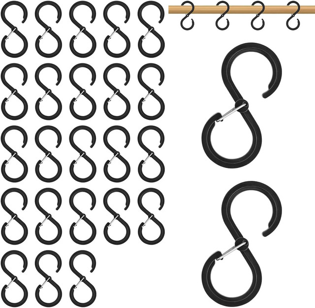 Crochets en S avec mousqueton, ABS et acier inoxydable, charge 3 kg, lot de 25