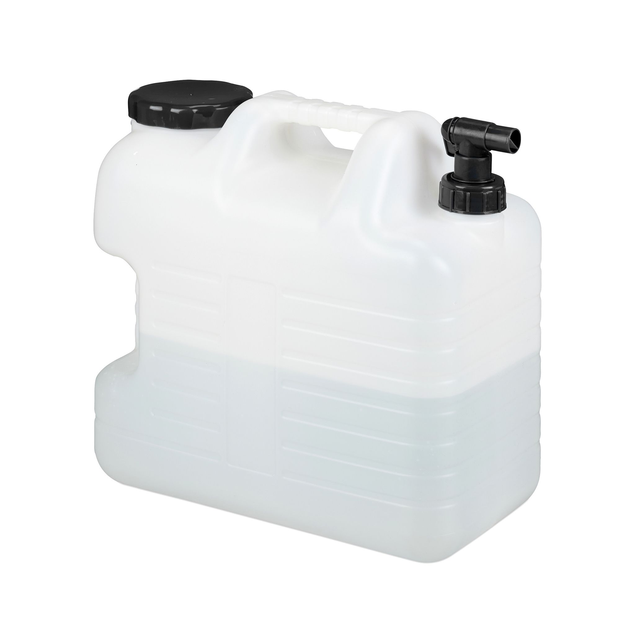 Relaxdays Wasserkanister Mit Hahn, 20 Liter, Kunststoff Bpa-frei, Weithals Deckel, Griff, Camping Kanister, Weiß/schwarz