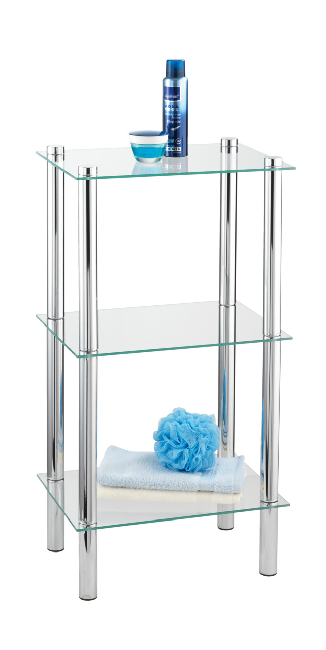 Regal Yago Viereckig Mit 3 Glasablagen, Silber Glänzend, Edelstahl Rostfrei Glänzend, Gehärtetes Glas Transparent - Silber Glänzend - Wenko