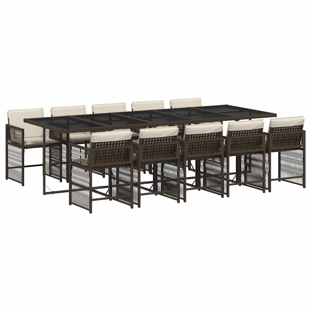 11 Piece Garden Dining Set With Cushions Brown Poly Rattan Vidaxl