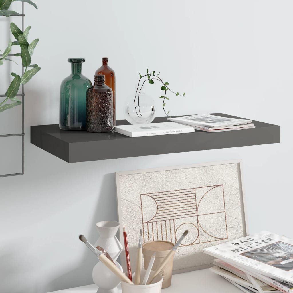Vidaxl Grau Floating Wall Shelf High Gloss Grey 50X23,5X3,8 Cm Mdf