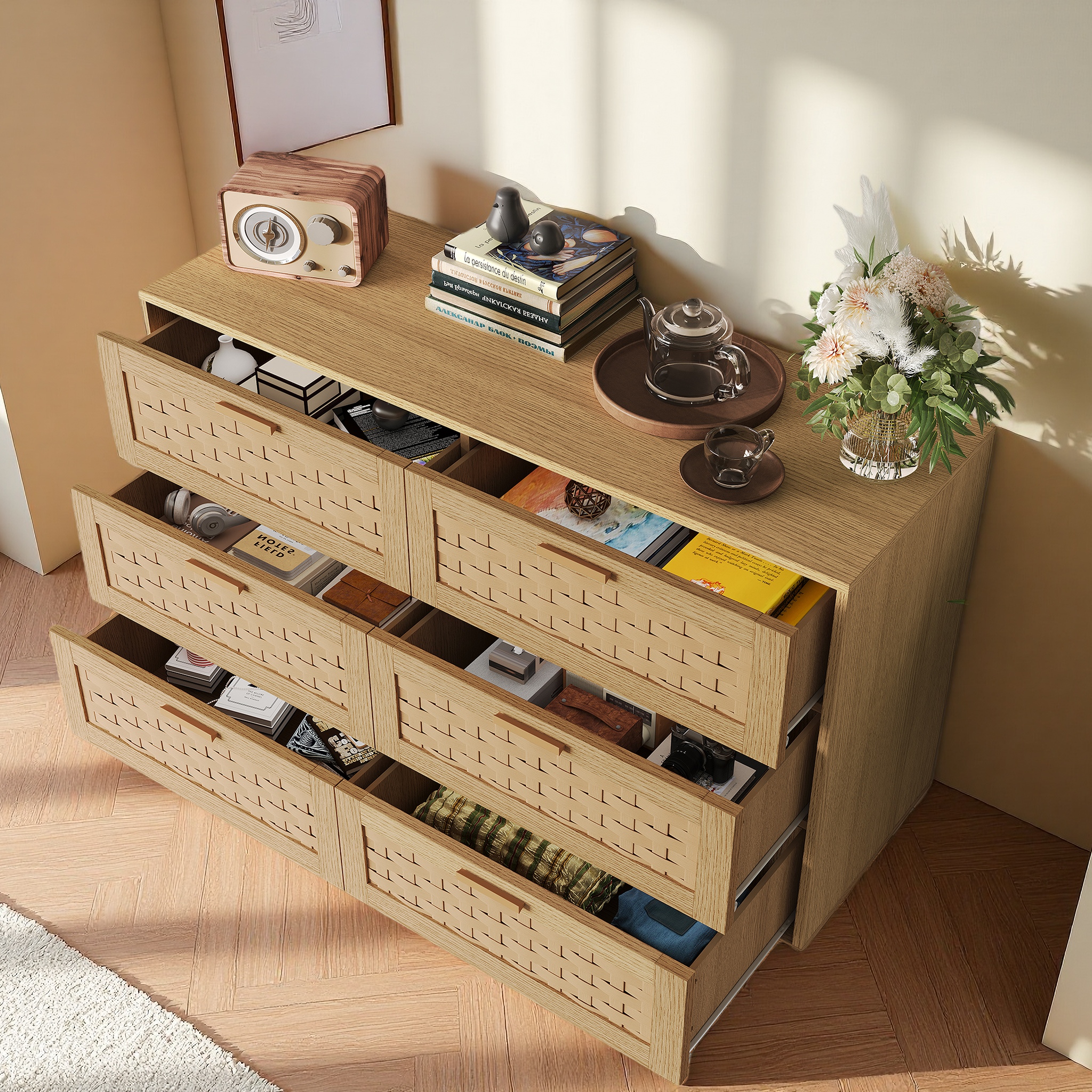 Commode À 6 Tiroirs Grande Capacité 115×40×80cm