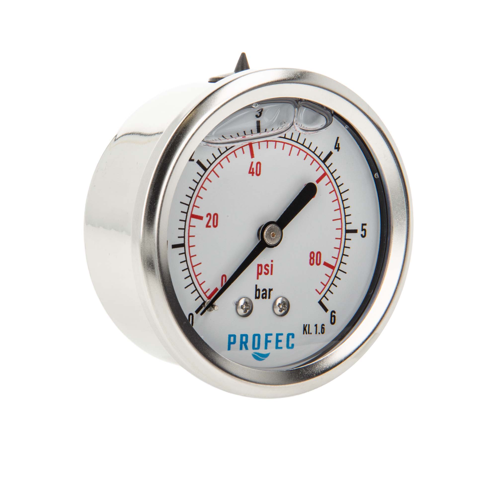 Profec Manometer 0 - 6 Bar, Glyzeringefüllt, Ø 63 Mm, 1/4 Zoll Anschluss Nach Hinten Axial, Überdruck-manometer
