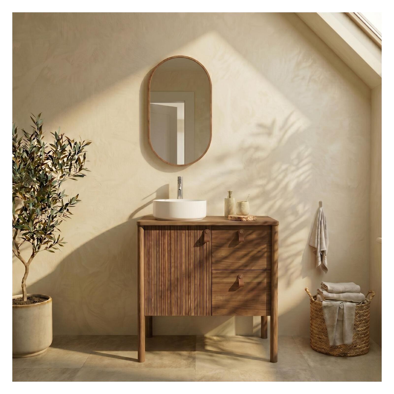 Meuble Joy Vasque 80cm Sur Pieds Placage Chêne Vasque À Poser