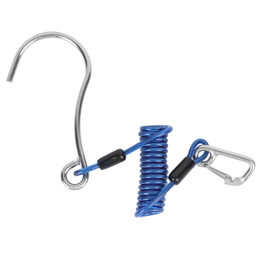 Crochet de dérive pour plongée en acier inoxydable 316, corde à ressort extensible 1,3 m, mousqueton, bleu, 1 pièce