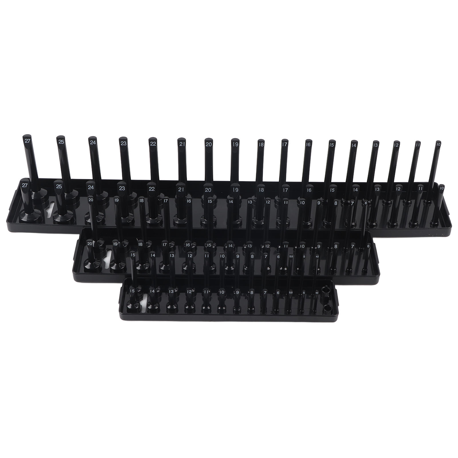 Support de douilles 1/4, 3/8 et 1/2 pouce en ABS noir, marquage des mesures, lot de 3