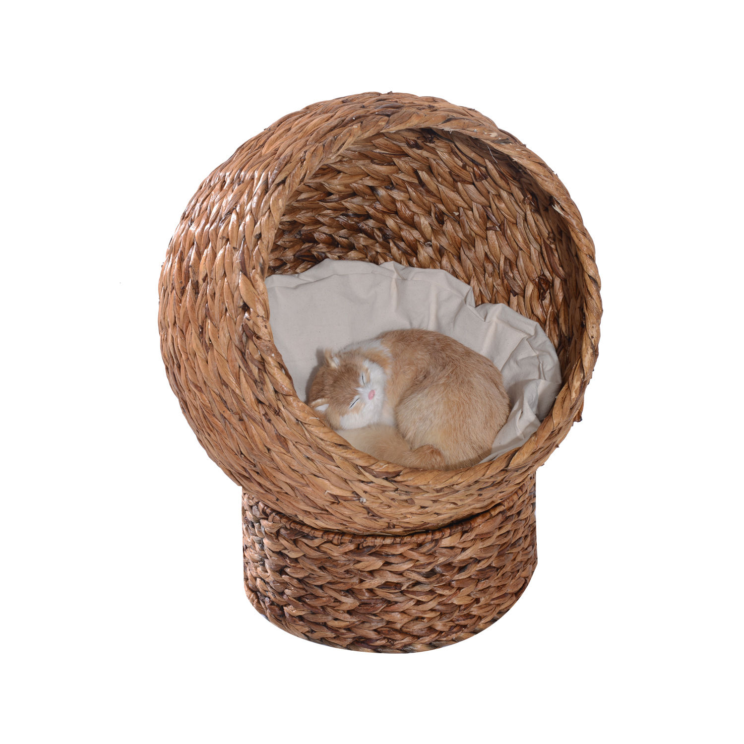 Rattan Katzenkorb Katzenhöhle Katzenhütte Katzenbett Mit Kissen Haustierbett Wasserhyazinthe Braun 50 X 42 X 60 Cm - Pawhut