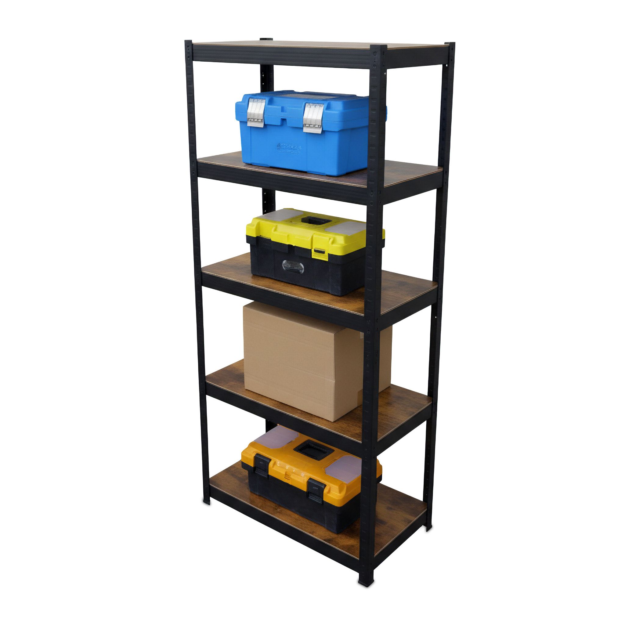 Relaxdays 2 X Schwerlastregale, Hbt 180x60x30 Cm, 500 Kg, 5 Ebenen, Industrial, Lagerregal Keller, Zum Stecken, Braun/schwarz