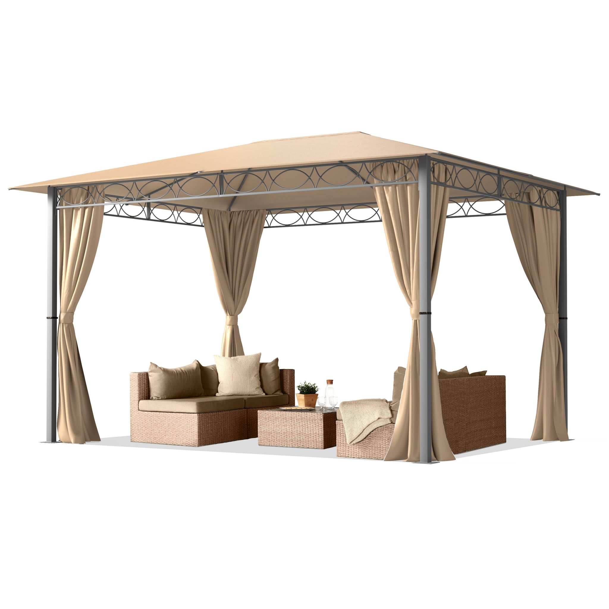 Carpasol - Gartenpavillon 3x4 M Wasserdicht Premium Pavillon Mit 4 Seitenteilen Gartenzelt Ca. 220g/m² Dachplane In Taupe