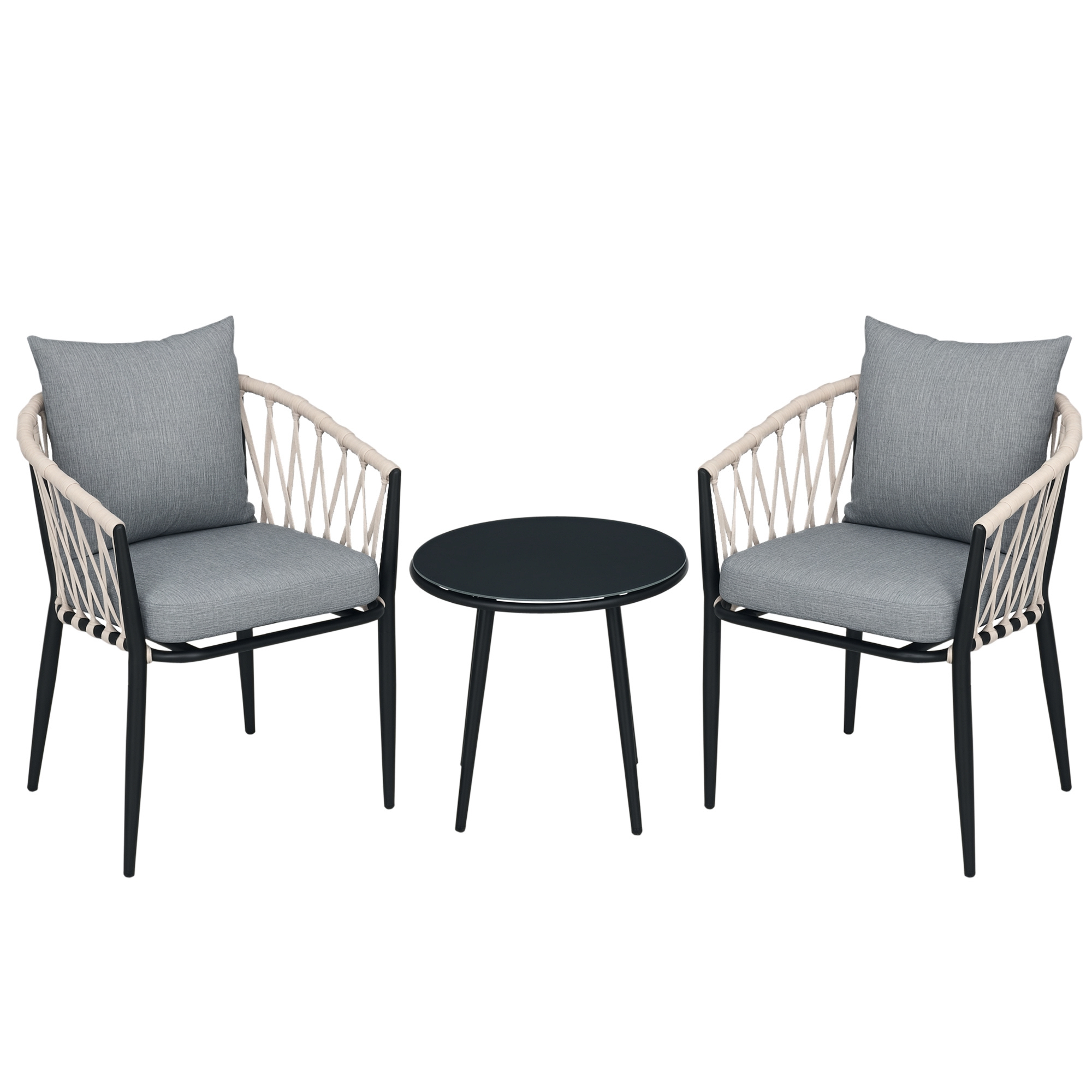 3tlg. Gartenmöbel Set, Garten-bistroset Inkl. 1 Tisch, 2 Stühlen Mit Sitzkissen, Balkon-set, Gartengarnitur Für Terrasse, Balkon, Stahl, Grau - Outsunny