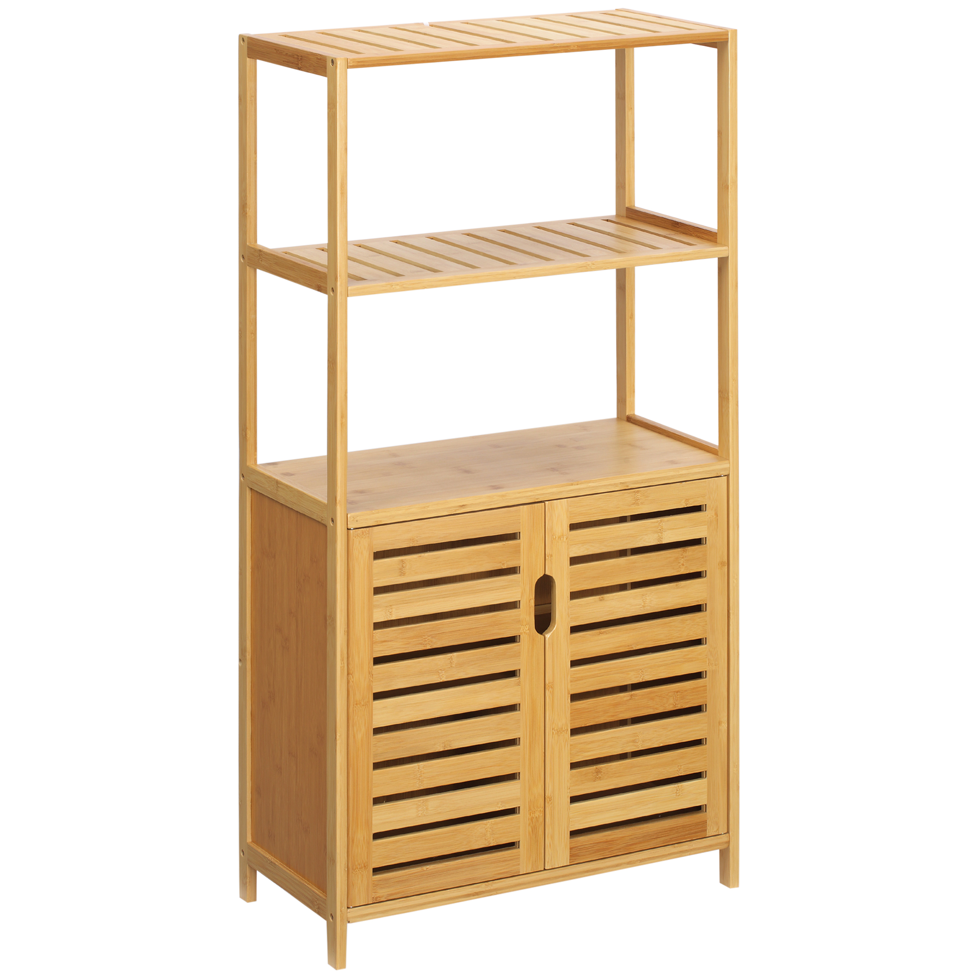 Armoire De Salle De Bain Bambou 60x30x120cm Avec 2 Étagères Ouvertes Et