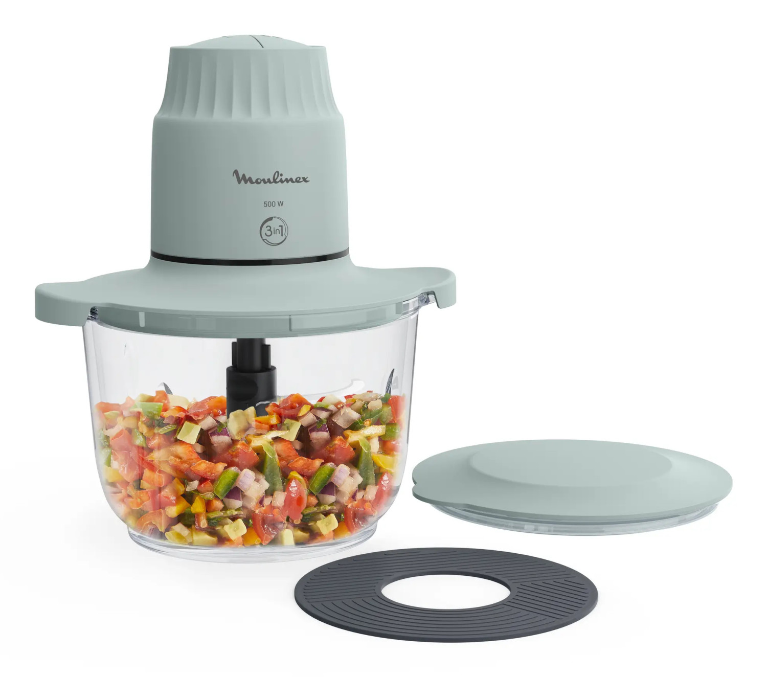 Moulinex Dj603110 Choppeo Tritatutto Recipiente Vetro Borosilicato 1 L 4 Lame Acciaio Inox 500 W 2 Velocita' Colore Eucalipto