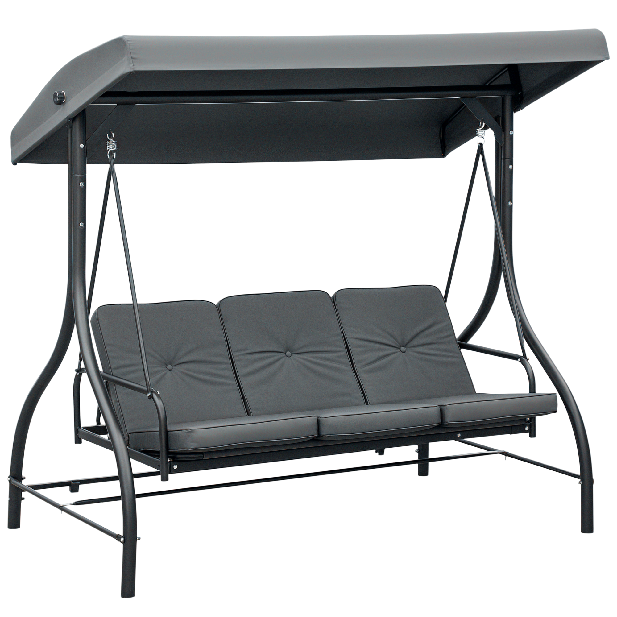 Balancelle De Jardin 3 Places Convertible Inclinaison Toit Réglable Matelas Grand Confort Rembourrage 7 Cm Fourni