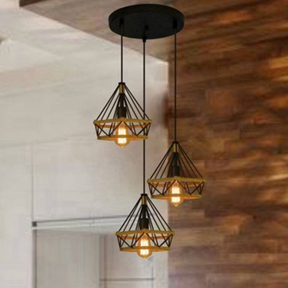 Suspension Luminaire Industrielle 3 Lampes Plafonnier Lustre En Corde