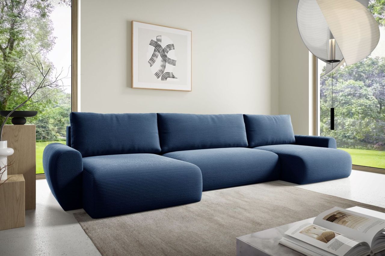 Fun Möbel Blau Wohnlandschaft Schlafsofa Galan Stoff Poso - Bild 2