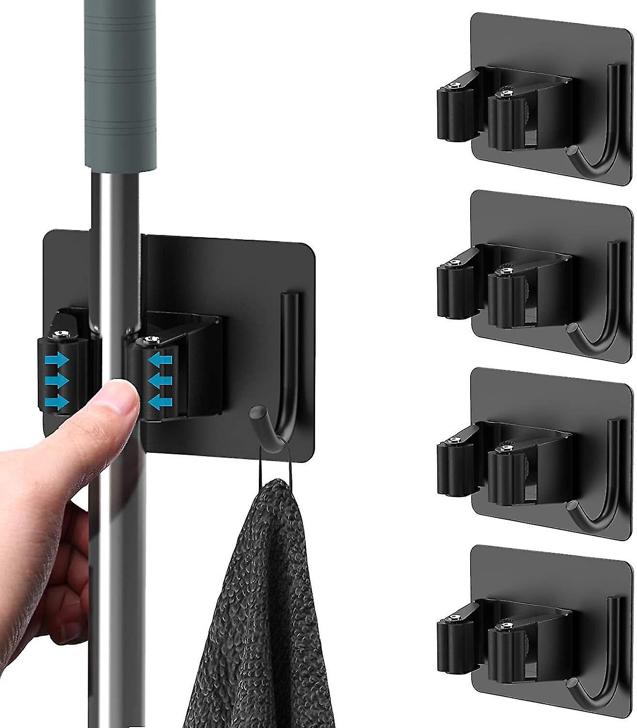 Support de balai mural auto-adhésif en acier inoxydable 304, charge 10 kg, sans perçage, lot de 4