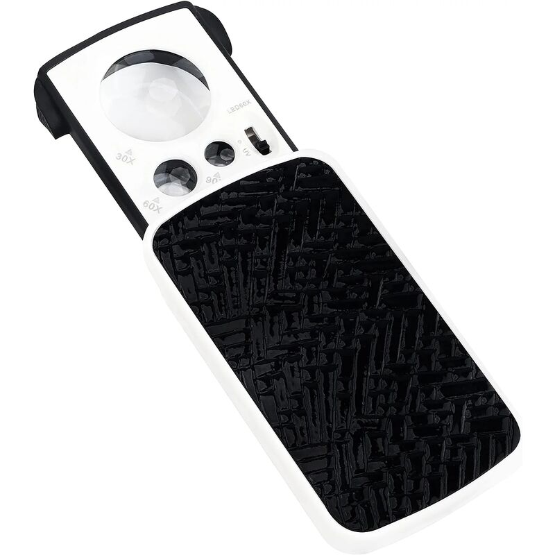 Loupe de poche pliable à LED, 3 lentilles 30x 60x 90x, piles LR44 incluses