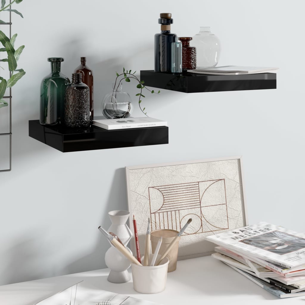 Vidaxl Schwarz Schweberegale 2 Stk. Hochglanz- 23X23,5X3,8 Cm Mdf