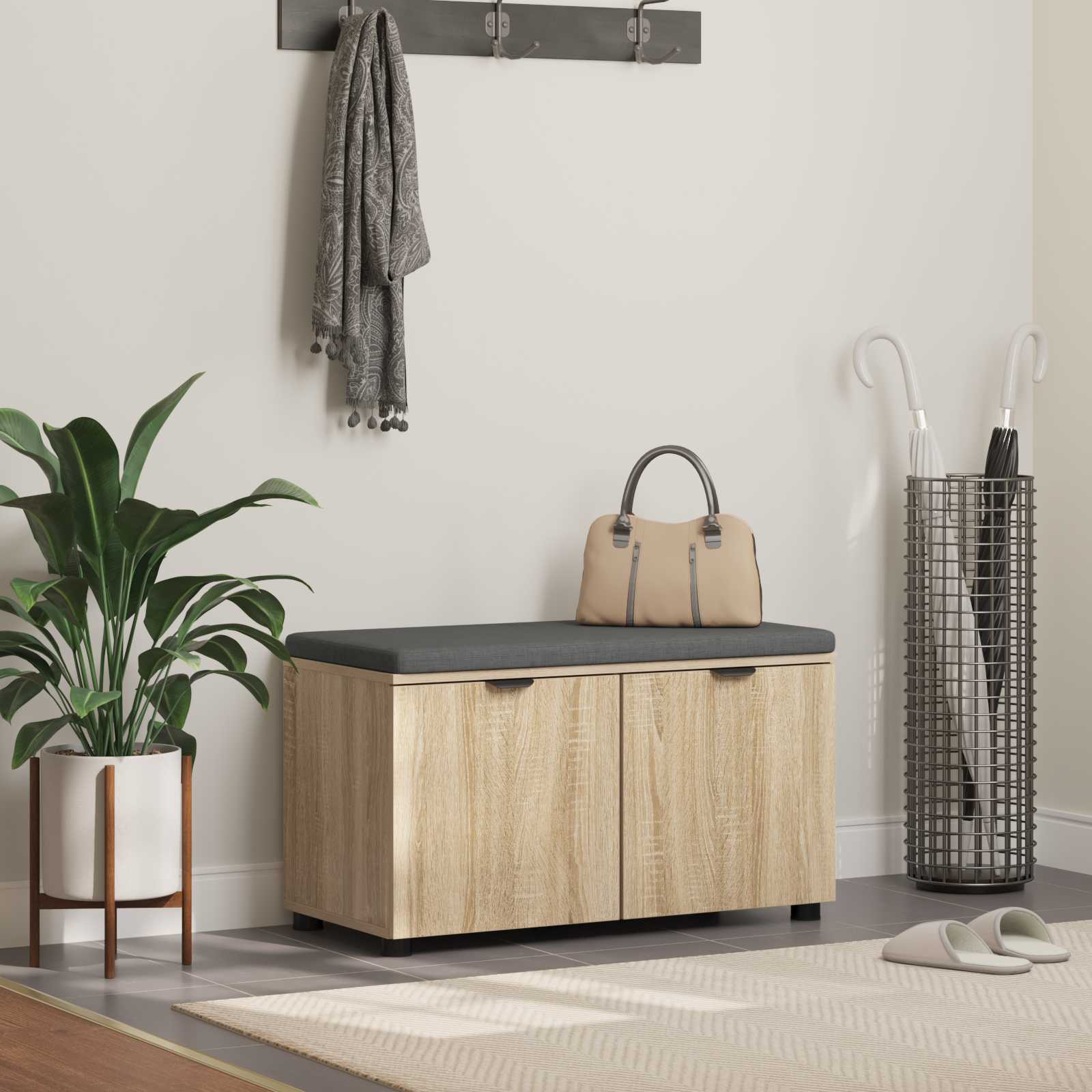 Vidaxl Hall Bench With Cushion With Storage Sonoma Oak 80 X 46 X 46 Cm