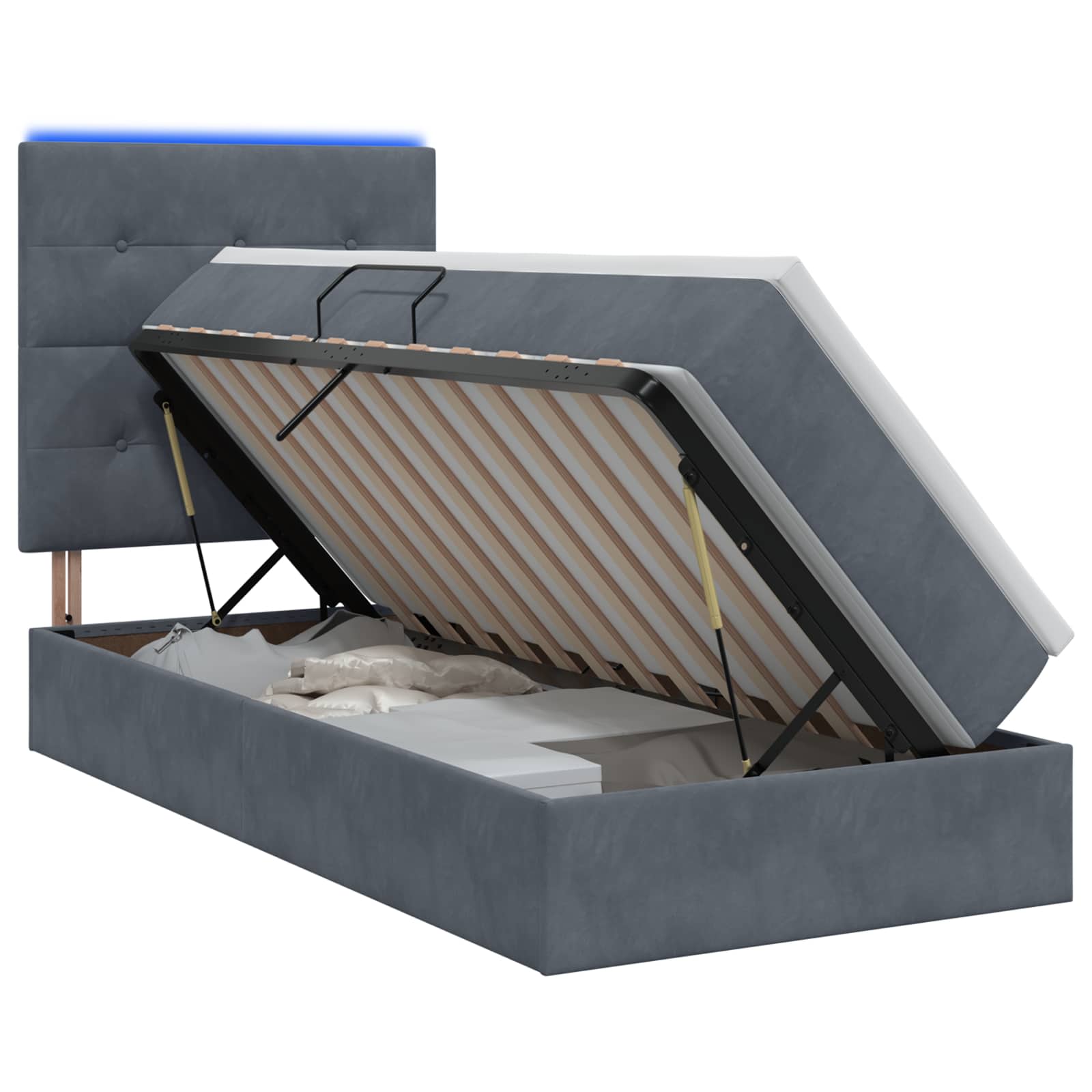 Vidaxl Dunkelgrau Led-Speicherbett Mit Matratze 90 X 190 Cm Samt