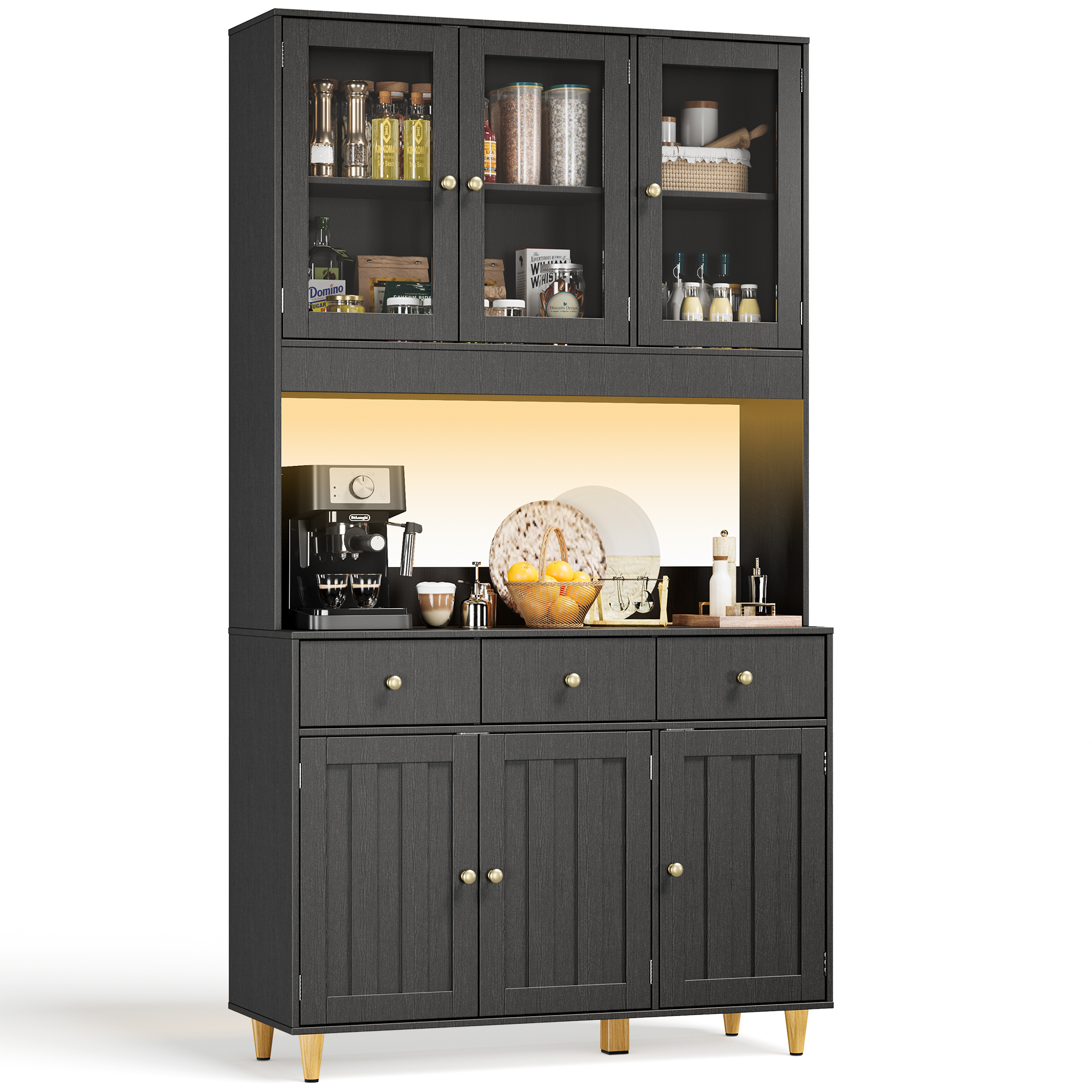 Buffet Haut Cuisine Led Bealife Armoire Rangemnt Hauteur 180 Cm Meuble