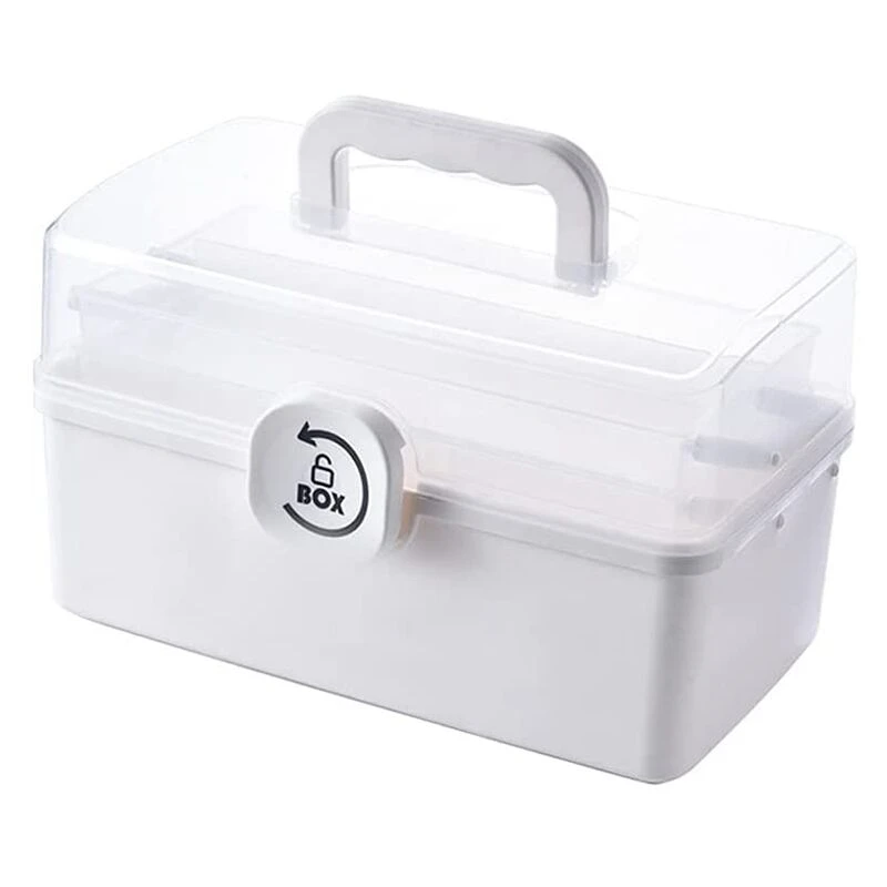 Boîte de rangement en plastique avec plateau à 3 compartiments, 29 x 16 x 15,7 cm, blanc