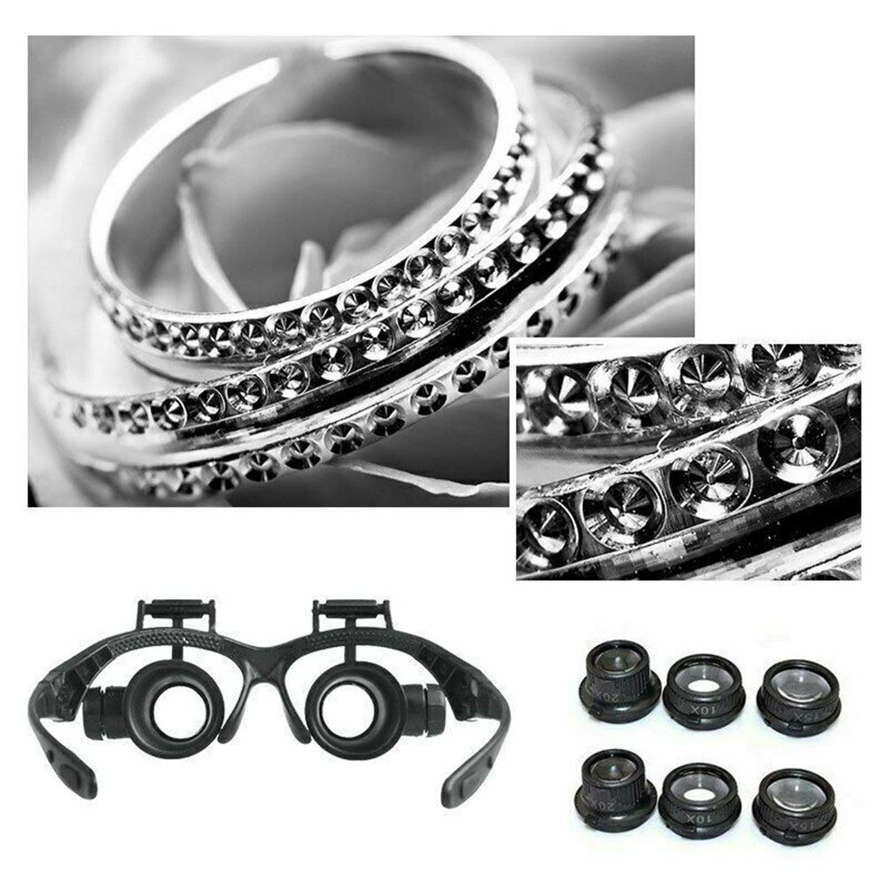 Loupe frontale mains libres à 8 lentilles interchangeables, grossissements 10X à 25X, éclairage LED, lot de 25