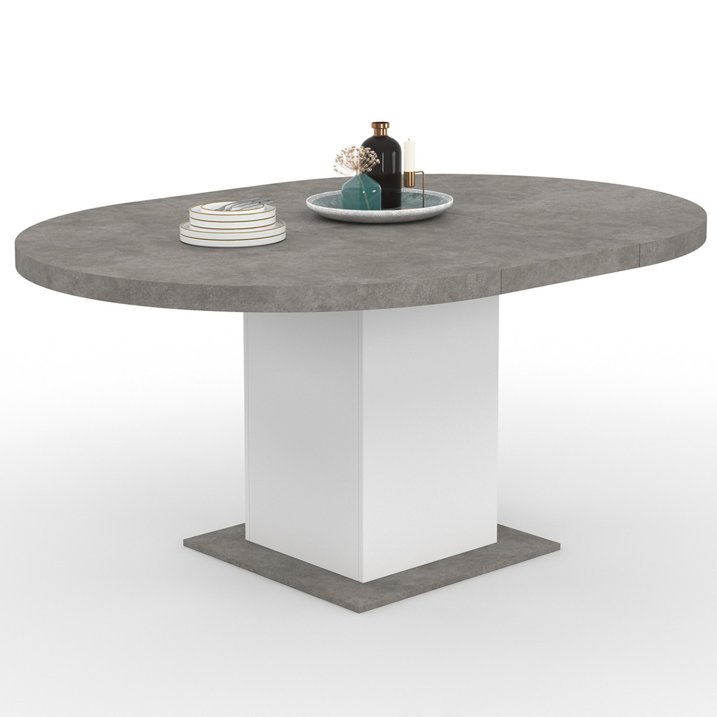 Idmarket - Table À Manger Extensible Ronde Eden 4-8 Personnes Béton Et