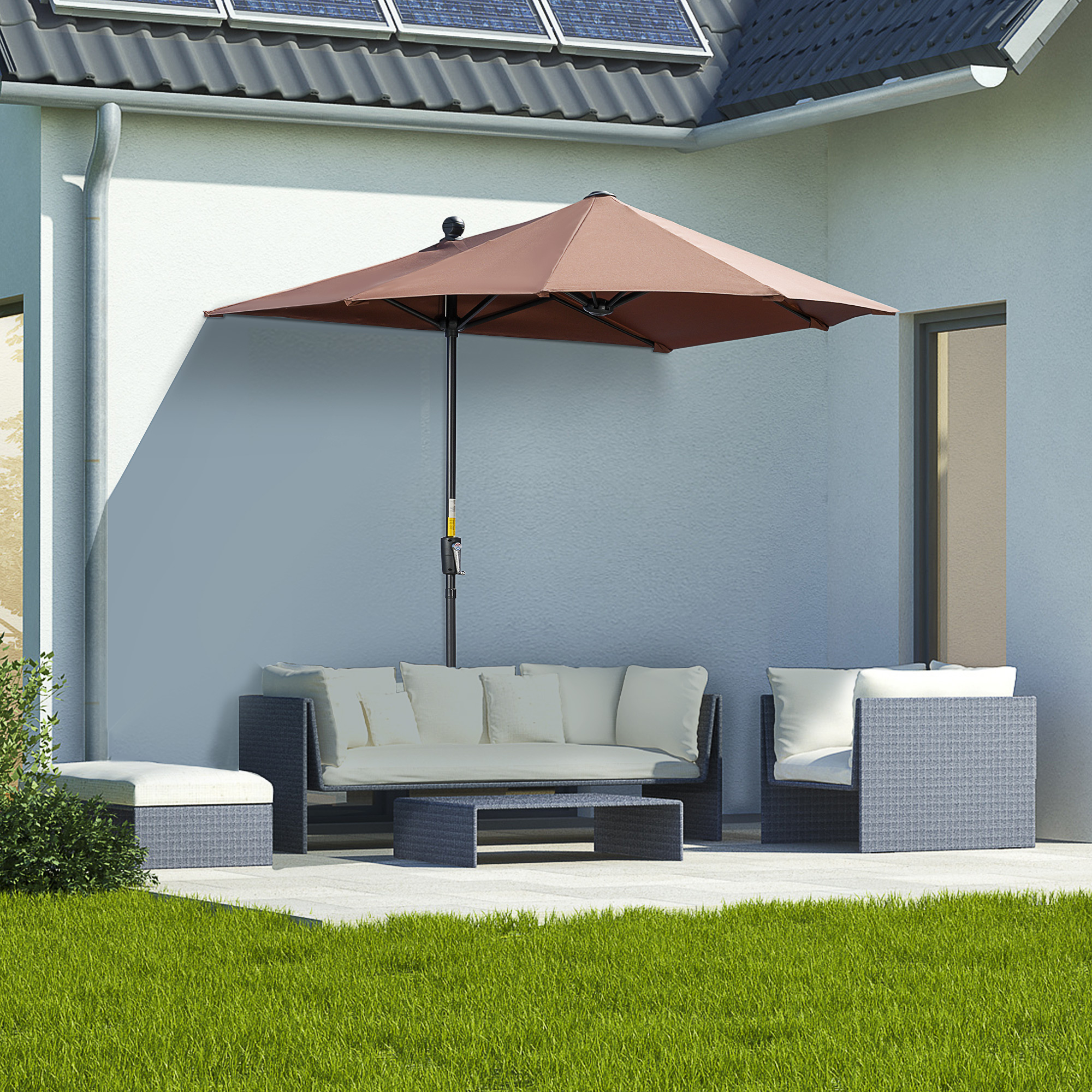 Parasol Demi-circulaire Double 2x2 M Avec Ouverture À Manivelle Et