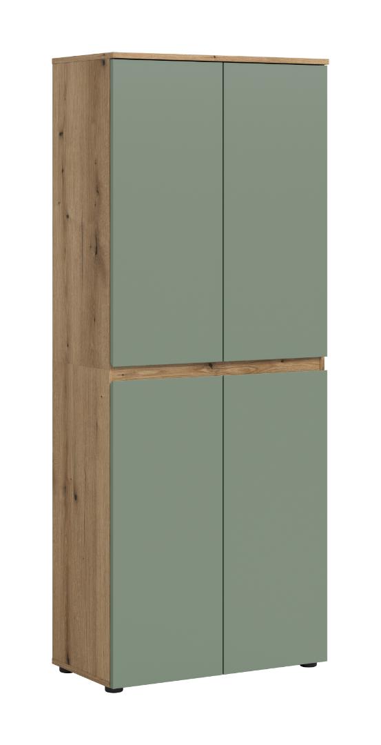 Scarpa Kleiderschrank 4 Türen Eiche Dekor, Staubgrün.