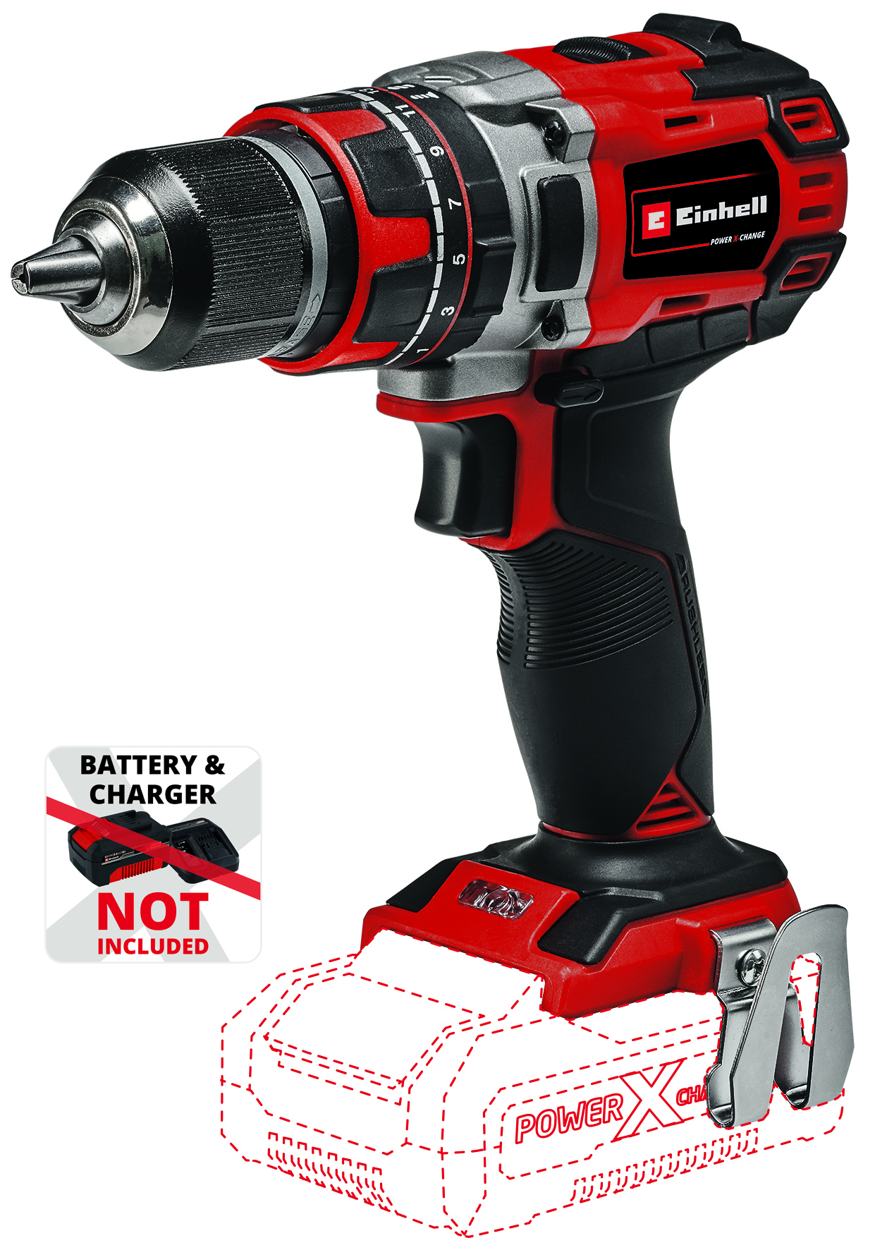 Einhell TE-CD 18/50 Li-i BL Solo, Pistolengriff-Bohrmaschine, bürstenlos, schwarz, grau, rot, 1,3 cm, 1 cm, 8000 bpm oder Schläge pro Minute - SOLO - Image 6