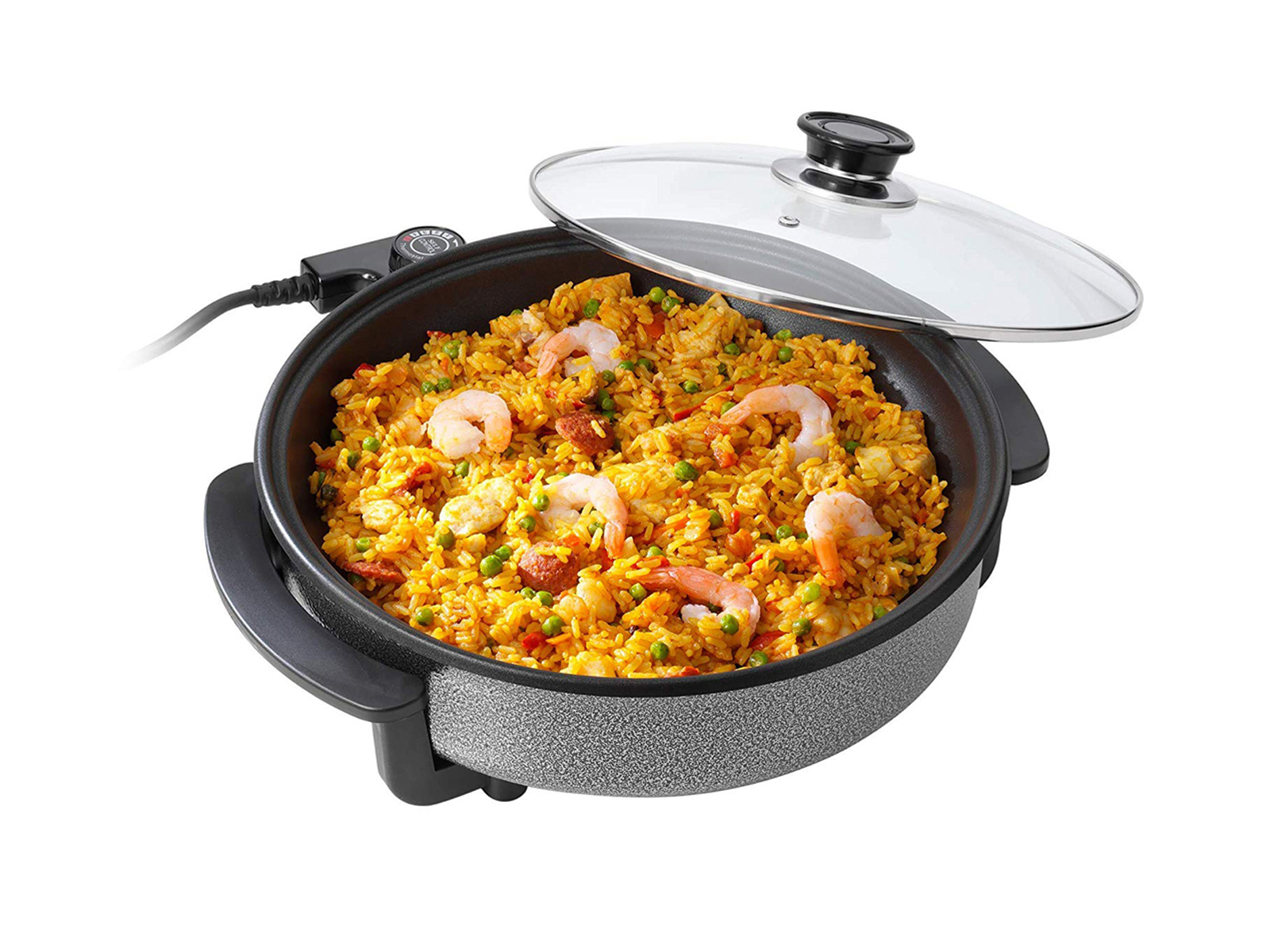 Tristar Schwarz Elektrische Multifunktionspfanne Ø30cm, 1,75L, 1500Watt, Pizzapfanne Glasdeckel