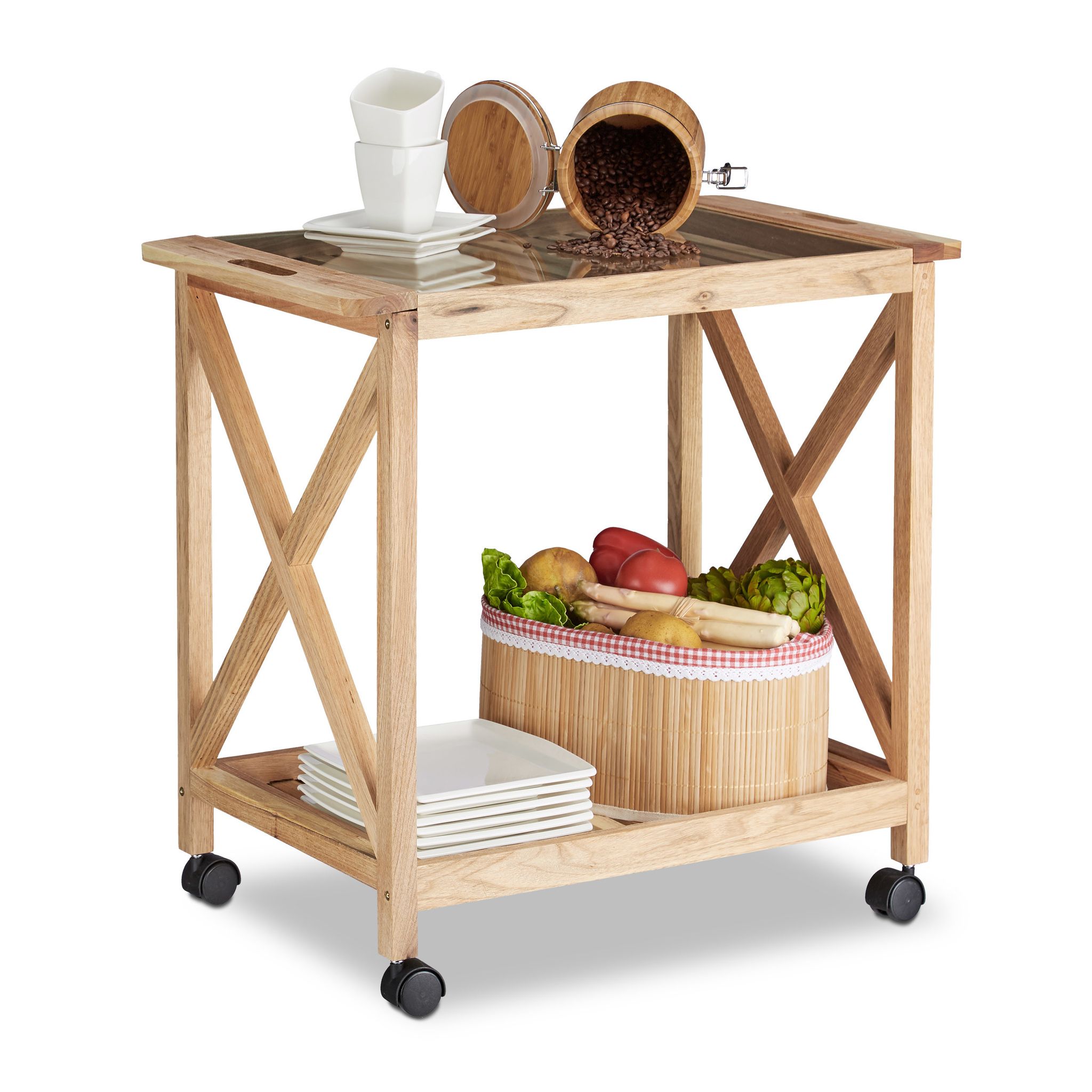 Desserte De Cuisine À Roulettes En Noyer Avec Surface De Rangement Et