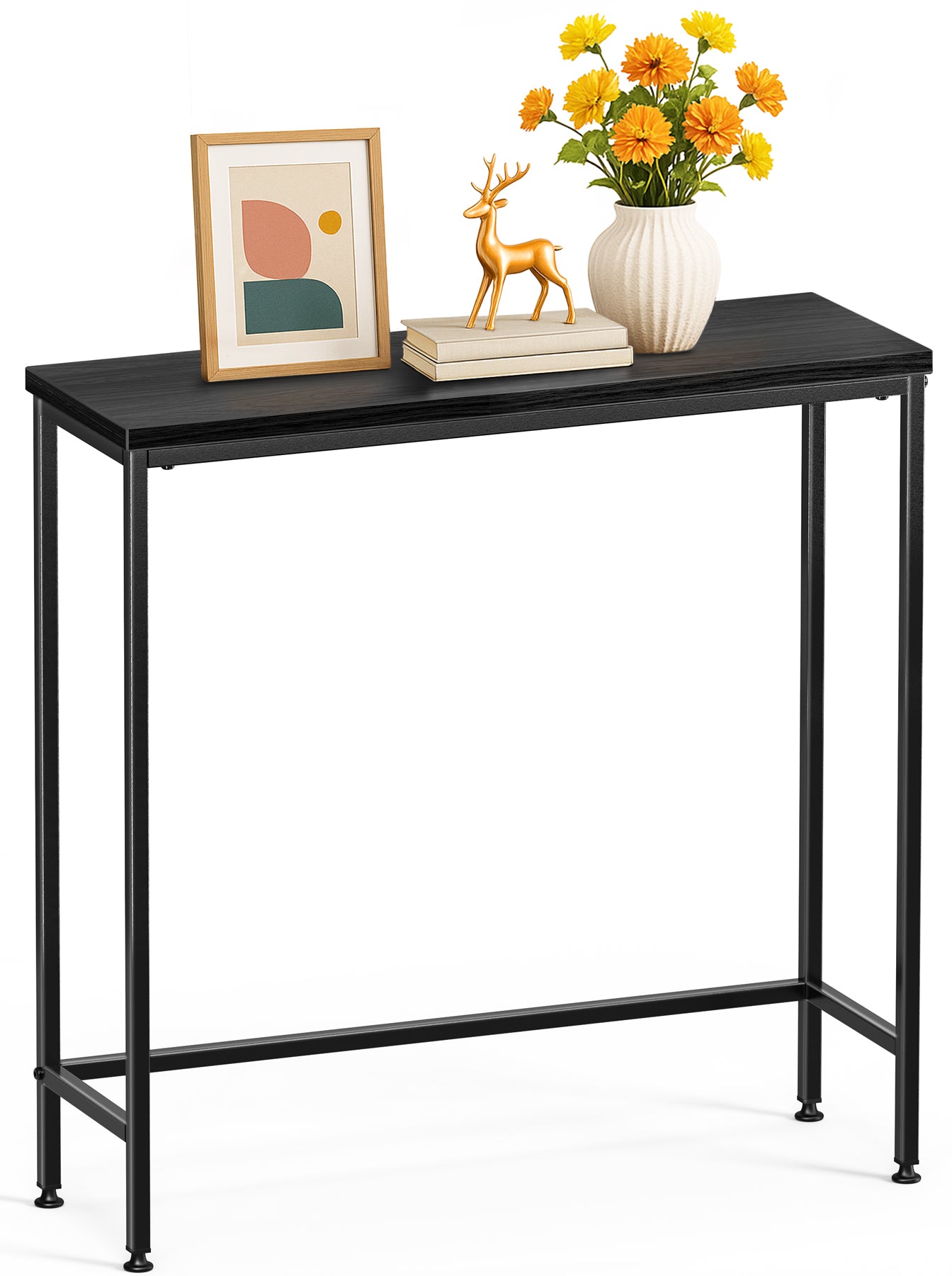 Vounot – Console Table 75x24x75cm En Métal Noir – Plateau Mdf Monobloc