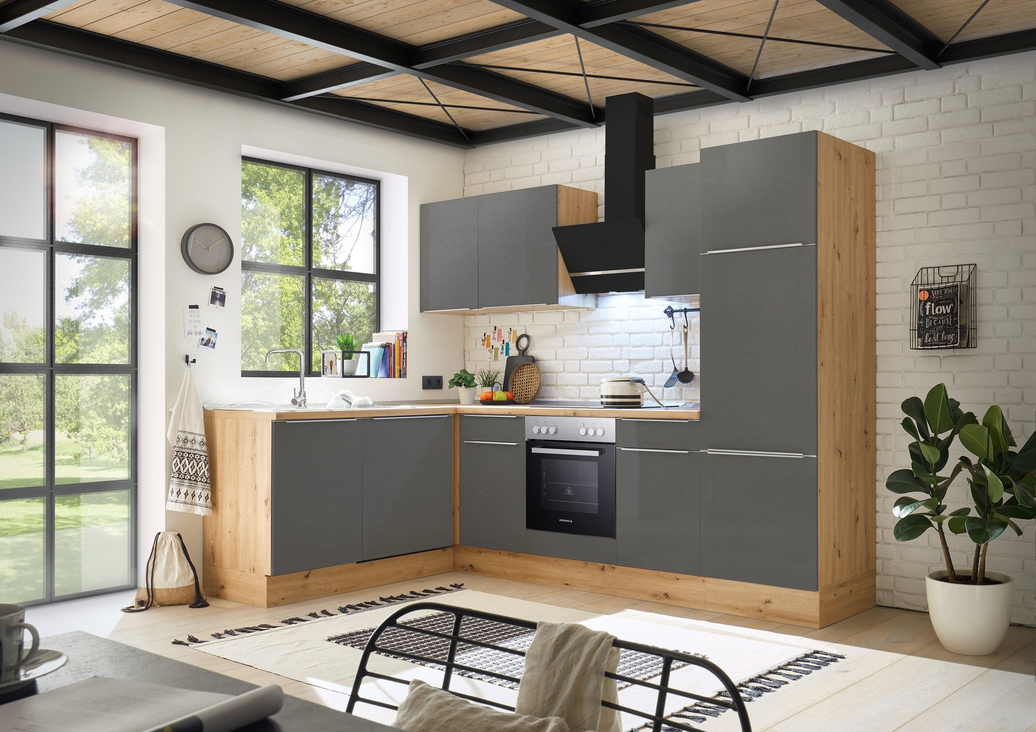 Küche Küchenzeile Winkelküche Marleen Premium 280 Cm Grau Artisan Eiche Respekta