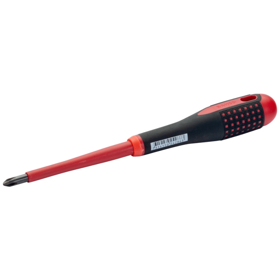 Bahco Rot Banco Ergo Isolierter Schraubendreher Für Phillips-Schrauben Mit 3-Komponenten-Griff, Vde-Zertifiziert Ph3 X 36 Mm X 150 Mm