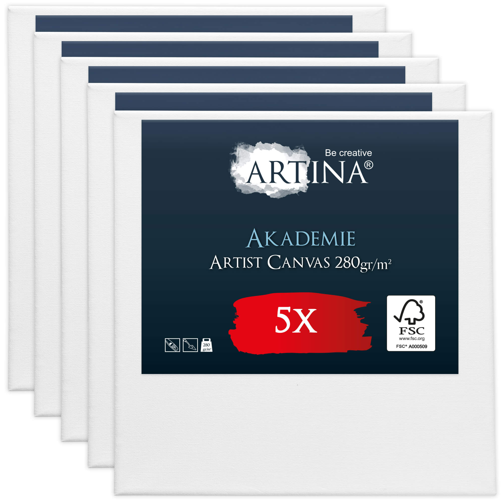 Artina Keilrahmen Leinwand Akademie, 50x50cm, 5er Set