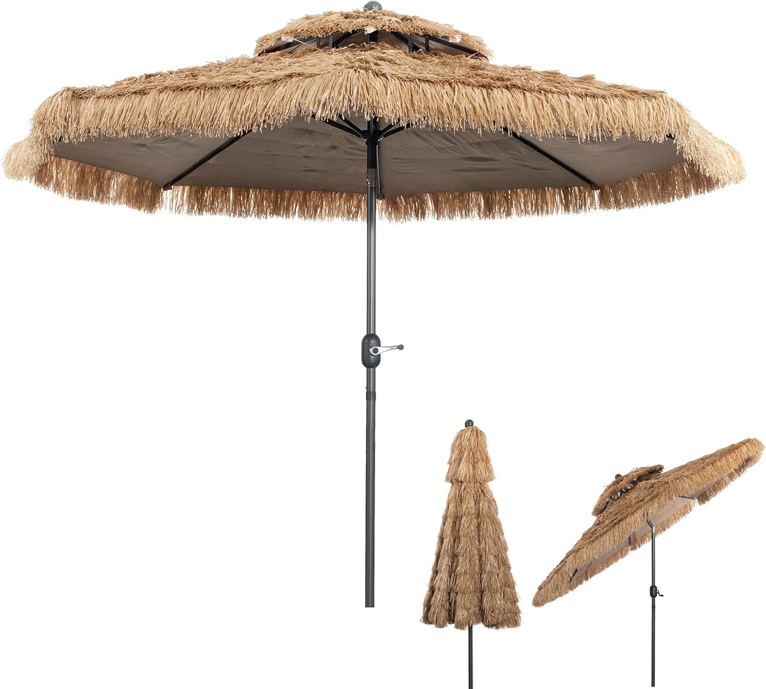 Parasol En Paille Pe D.285xh.260cm Avec Toit Inclinable-parasol Chaume