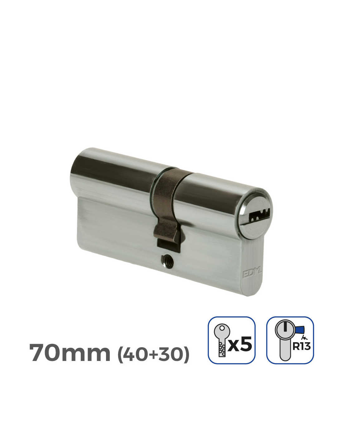 Edm Nickelzylinder, 70Mm (40+30Mm), Kurzer Schließbart R13, Inklusive 5 Sicherheitsschlüsseln 85181 8425998851816